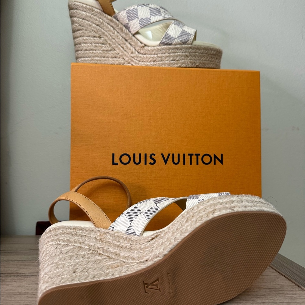 Louis Vuitton Checkered Beige and White Wedges - Picture 2 of 7